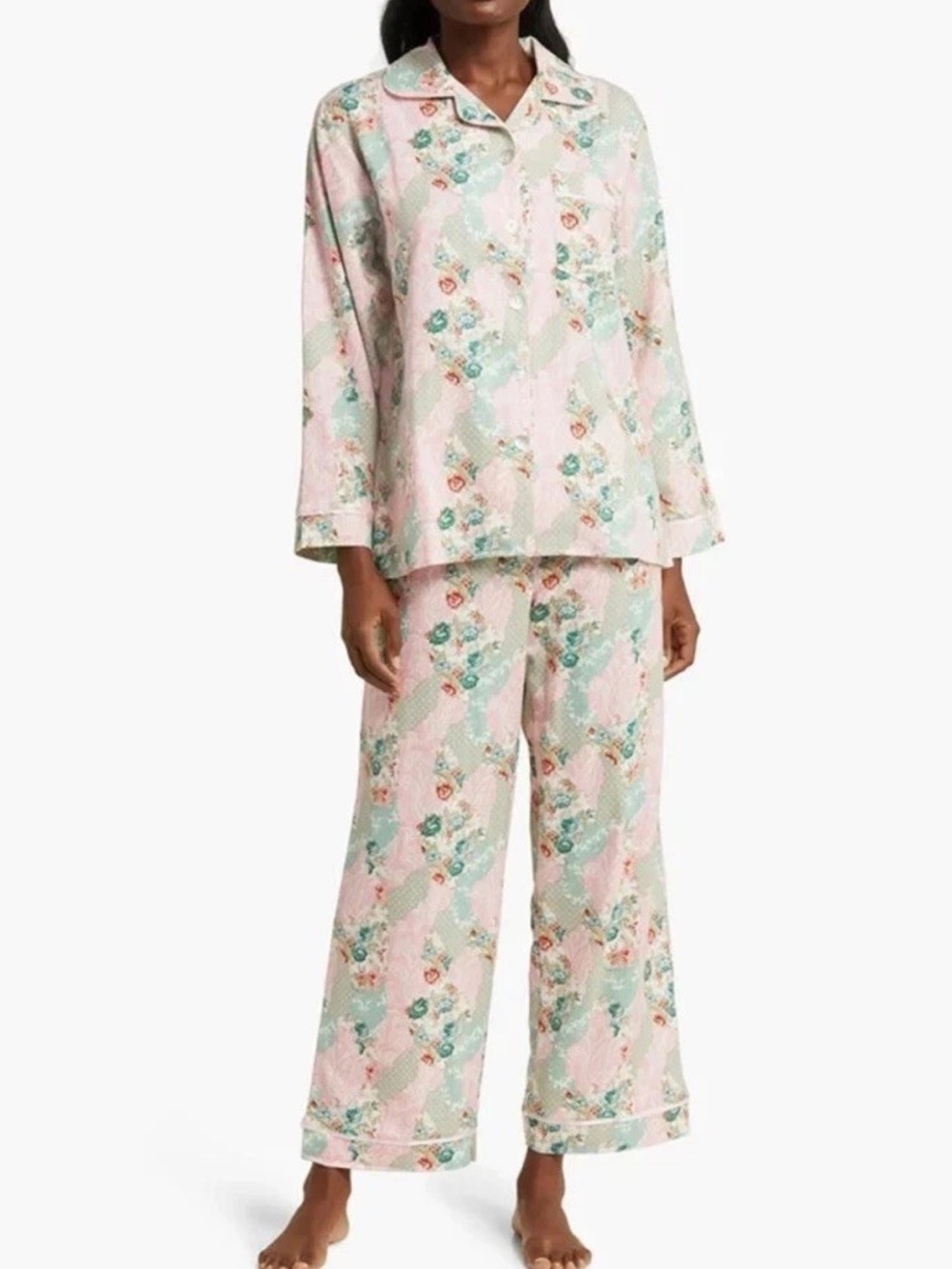 Anthropologie Papinelle Sasha Cozy English Rose Cotton Flannel PJ Pajama Set